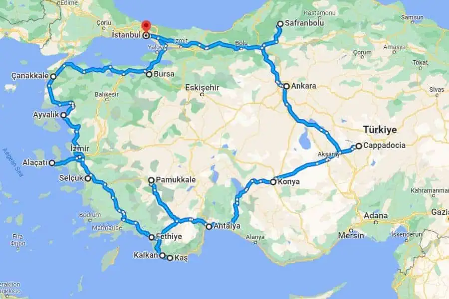 3 weeks in turkey road trip itinerary route map