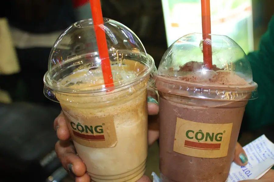 Coconut coffee and chocolate drink at Cong Ca phe