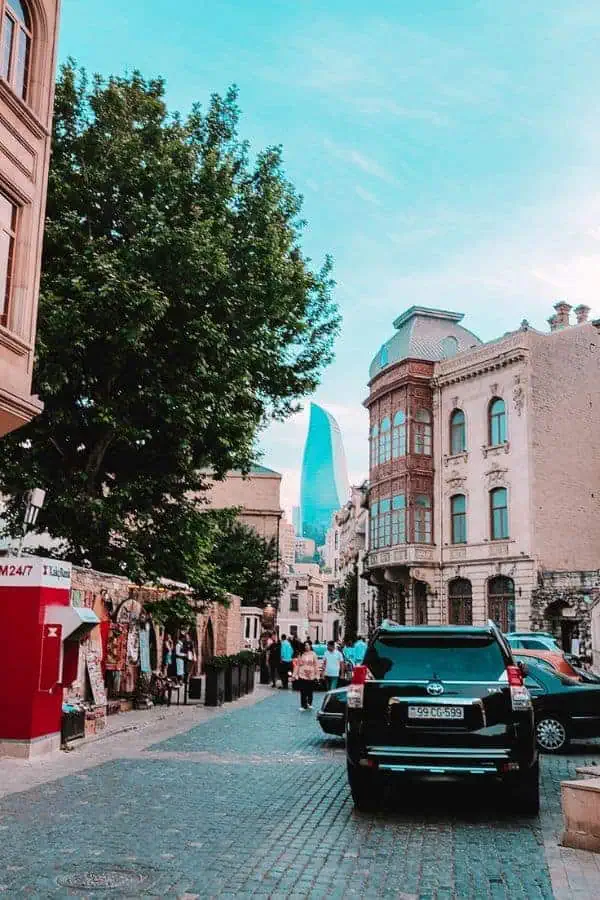 icherisheher baku old city flame towers view