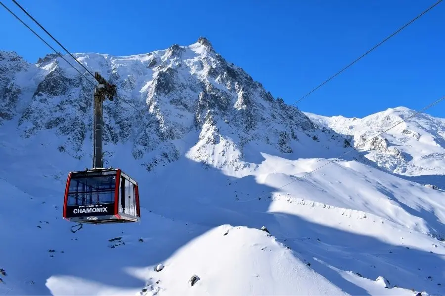 cable car ascending the Aiguille du Midi chamonix mont blanc