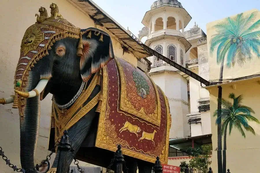 a beautiful statue of elephant at city palace in udaipur