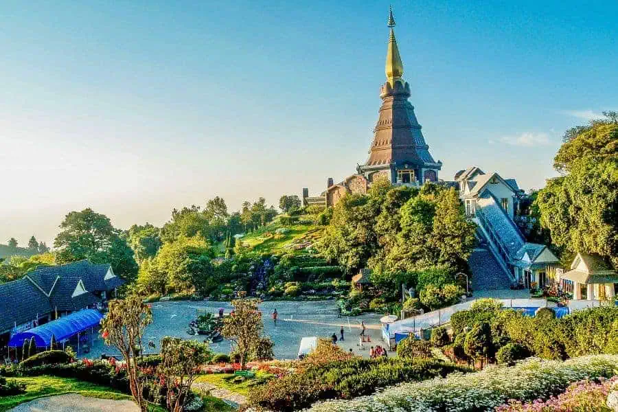 pagoda surrounded bu lush greens at doi inthanon national park chiang mai thailand