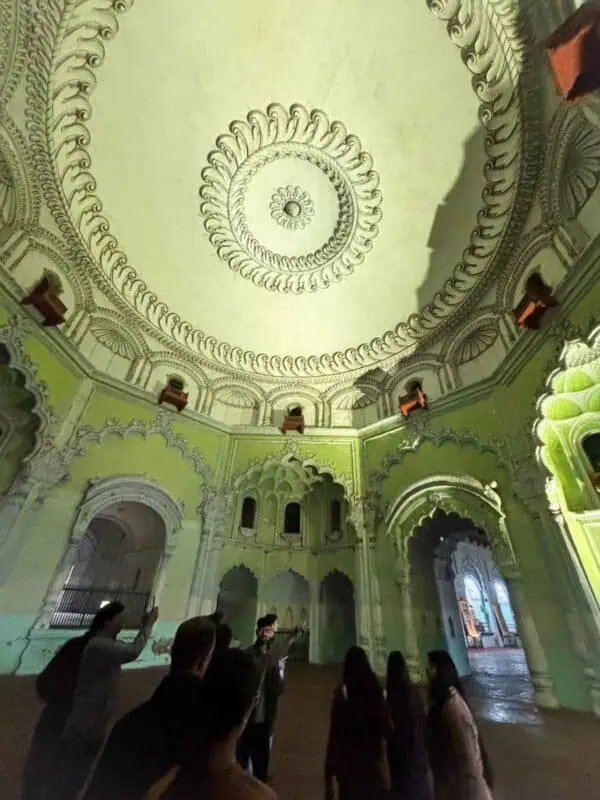 interior dome and ornate ceiling inside bara imambara, lucknow