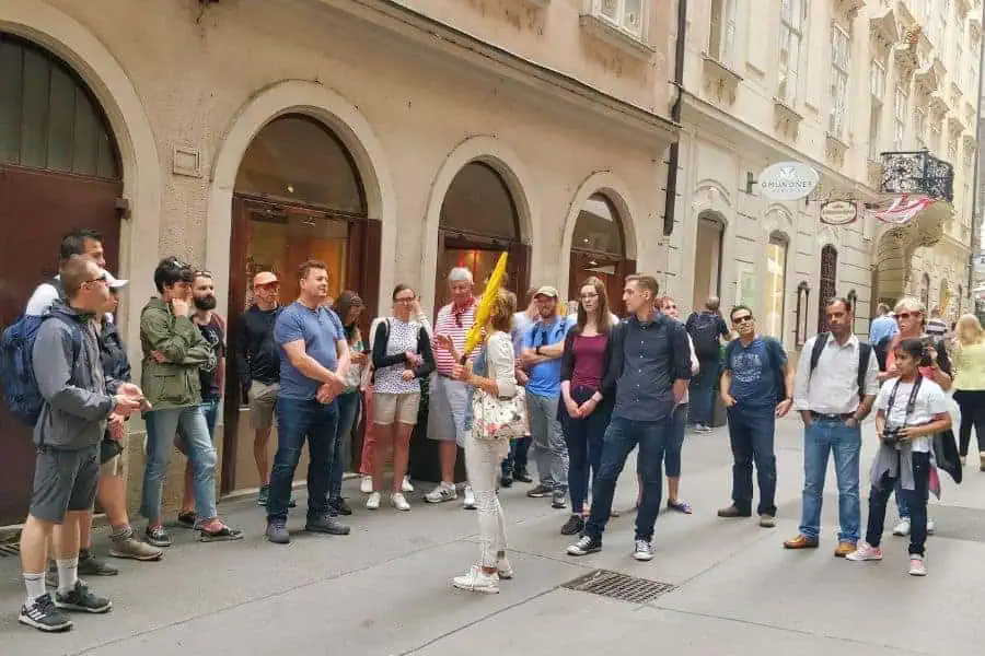 enjoying free walking tour  of vienna by prime tours