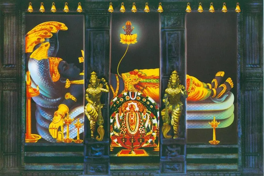 Postcard image of the Padmanabhaswamy deity