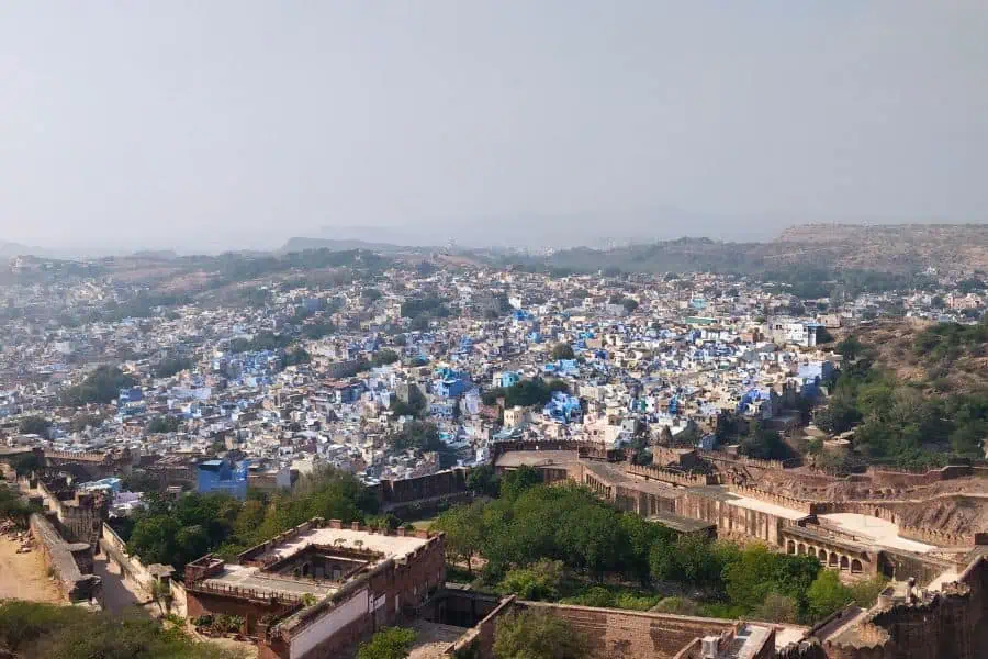 panoramic view over the blue city from the fort