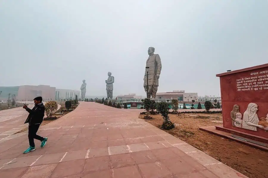 rashtriya prerna sthal with towering statues and broad stone walkway, lucknow