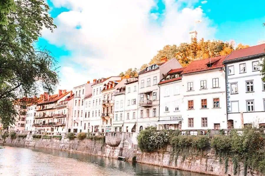 row of medieval colorful houses along the ljubljanica river in ljubljana slovenia