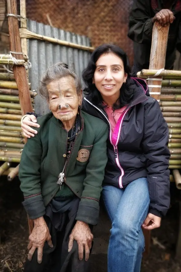 me posing with mamung's grandmother apatani tribe old woman