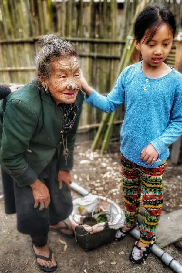 apatani old woman and young girl ziro valley 