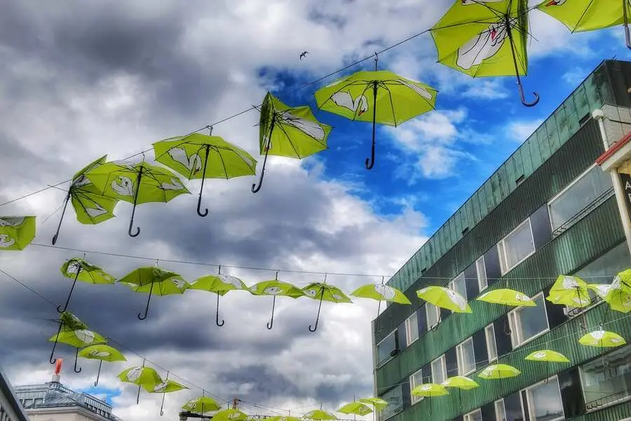 Umbrella street in Rovaniemi Finland