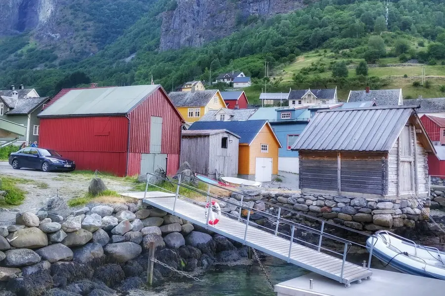 Entry to a fjord town of Undredal in Norway through boat
