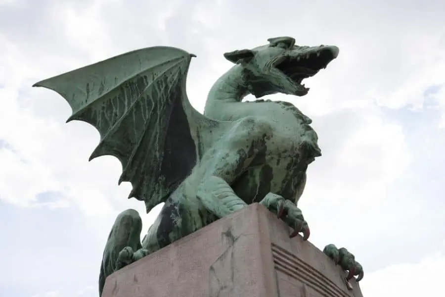 fierce dragon statue at dragon bridge ljubljana slovenia