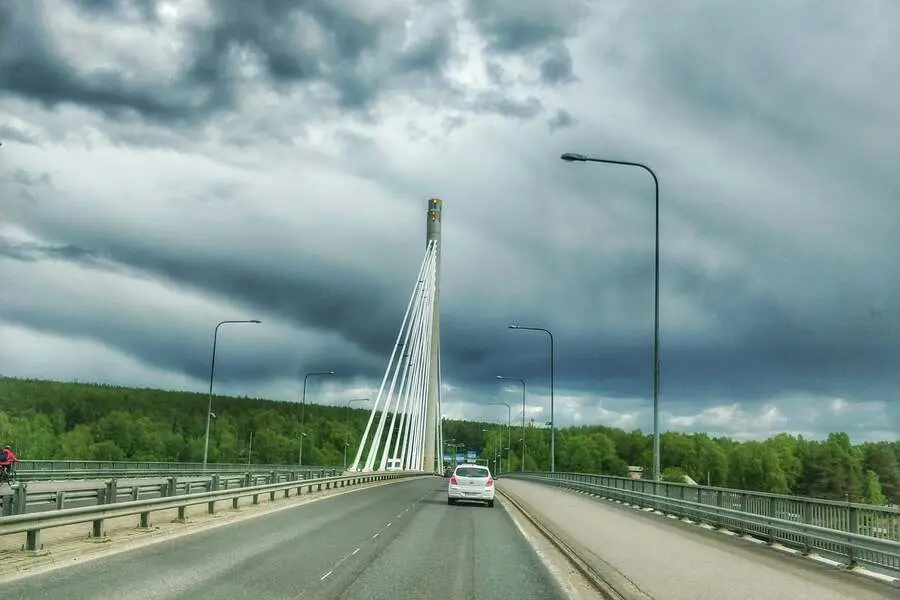 Driving to Ounasvaara through Jätkänkynttilä (Lumberjack's Candle Bridge.)