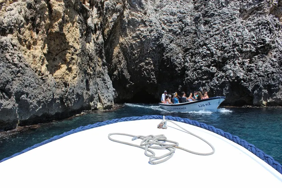 Our boat waiting for other boats to come out of the Blue Cave in Croatia