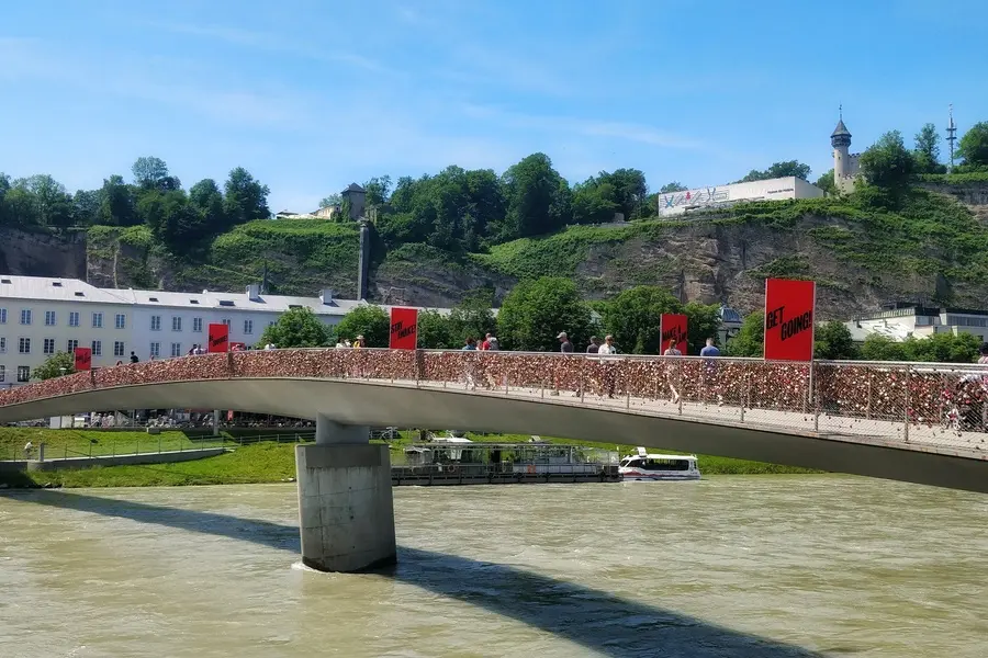 love locks bridge salzburg salzach river 