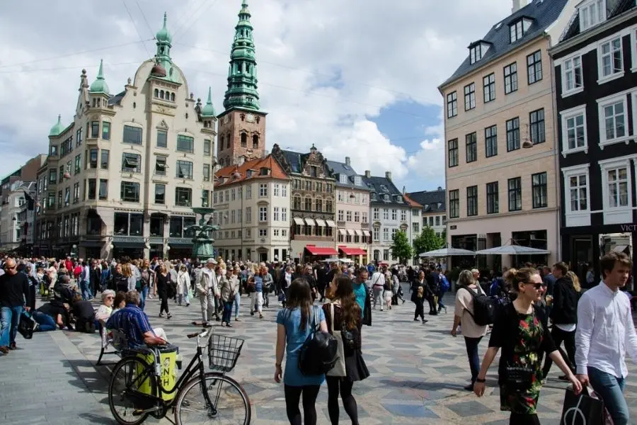 Strøget pedestrian shopping street in Copenhagen Denmark