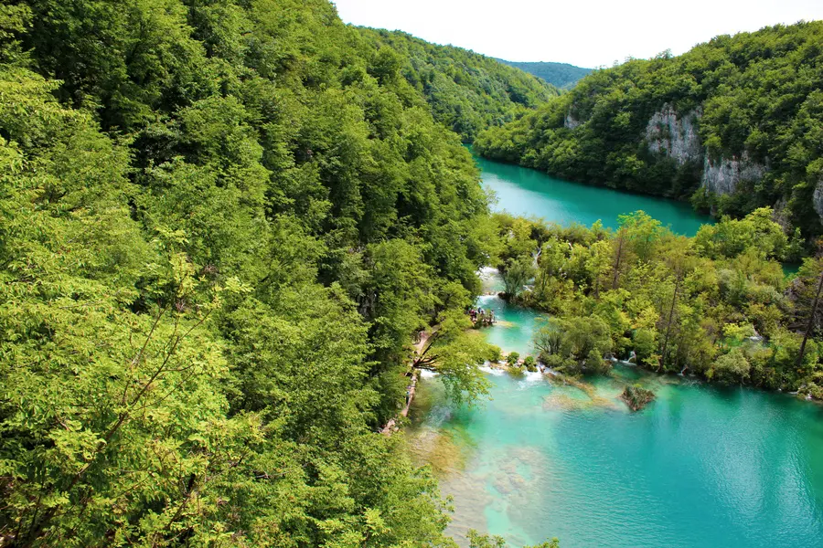 view over plitvice lakes from a lookout point near entrance 1