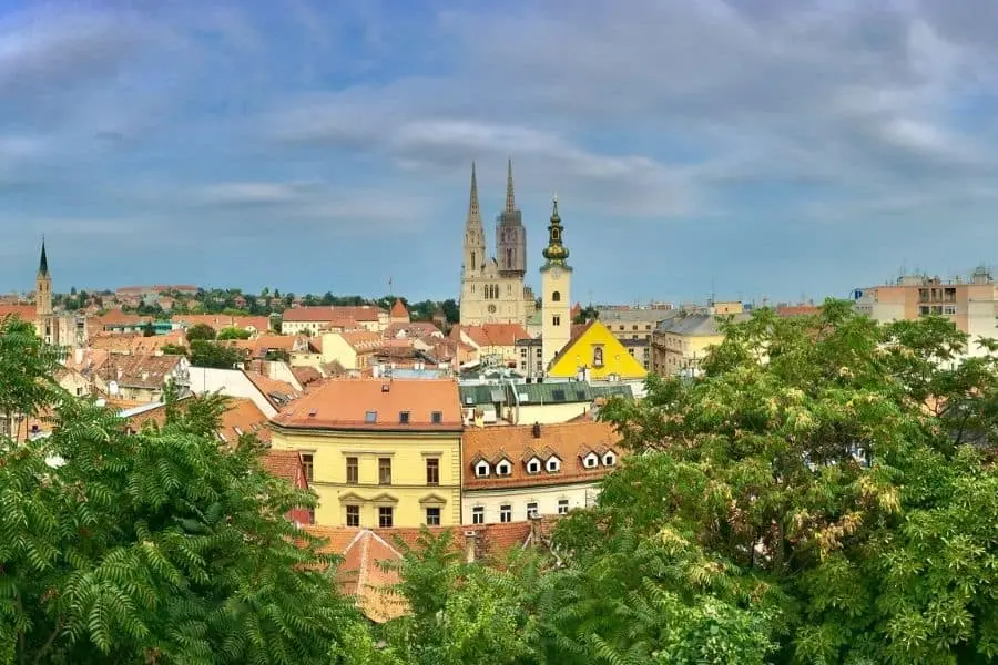 views of zagreb cathedral from strossmayer promenade