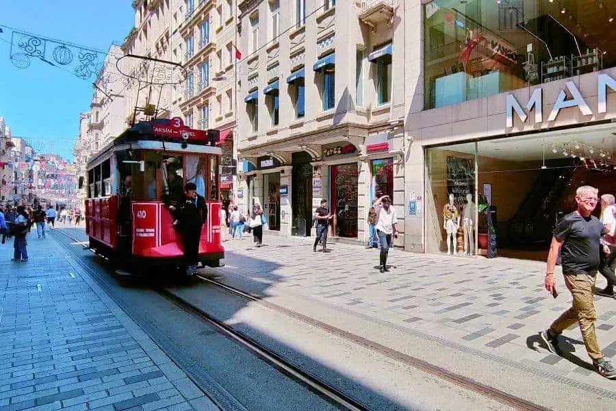historic tram running on istiklal street in istanbul