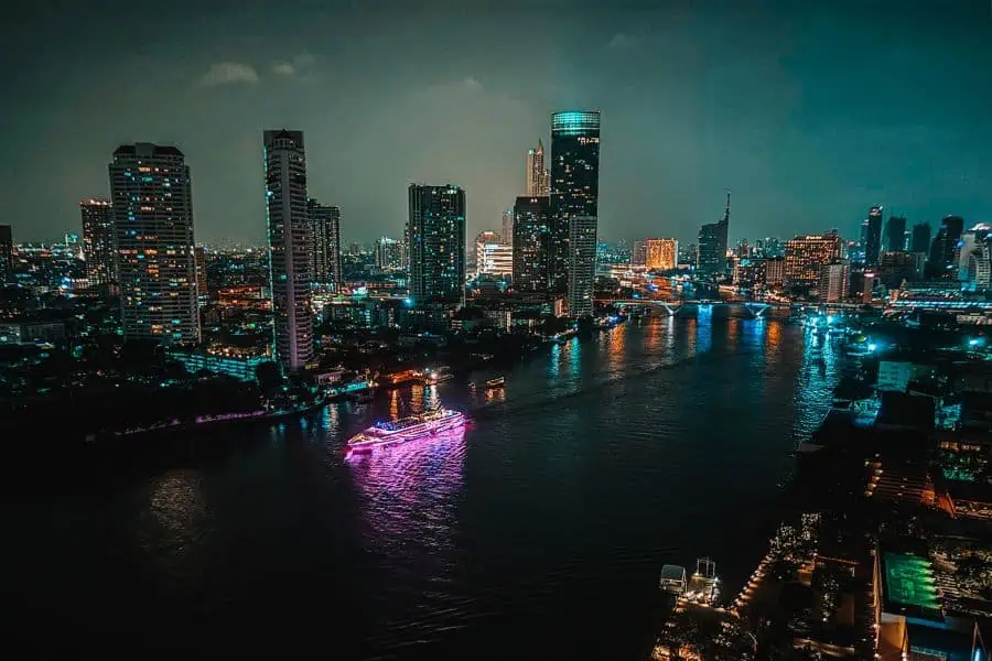 skyline night view from our room at chatrium hotel riverside bangkok